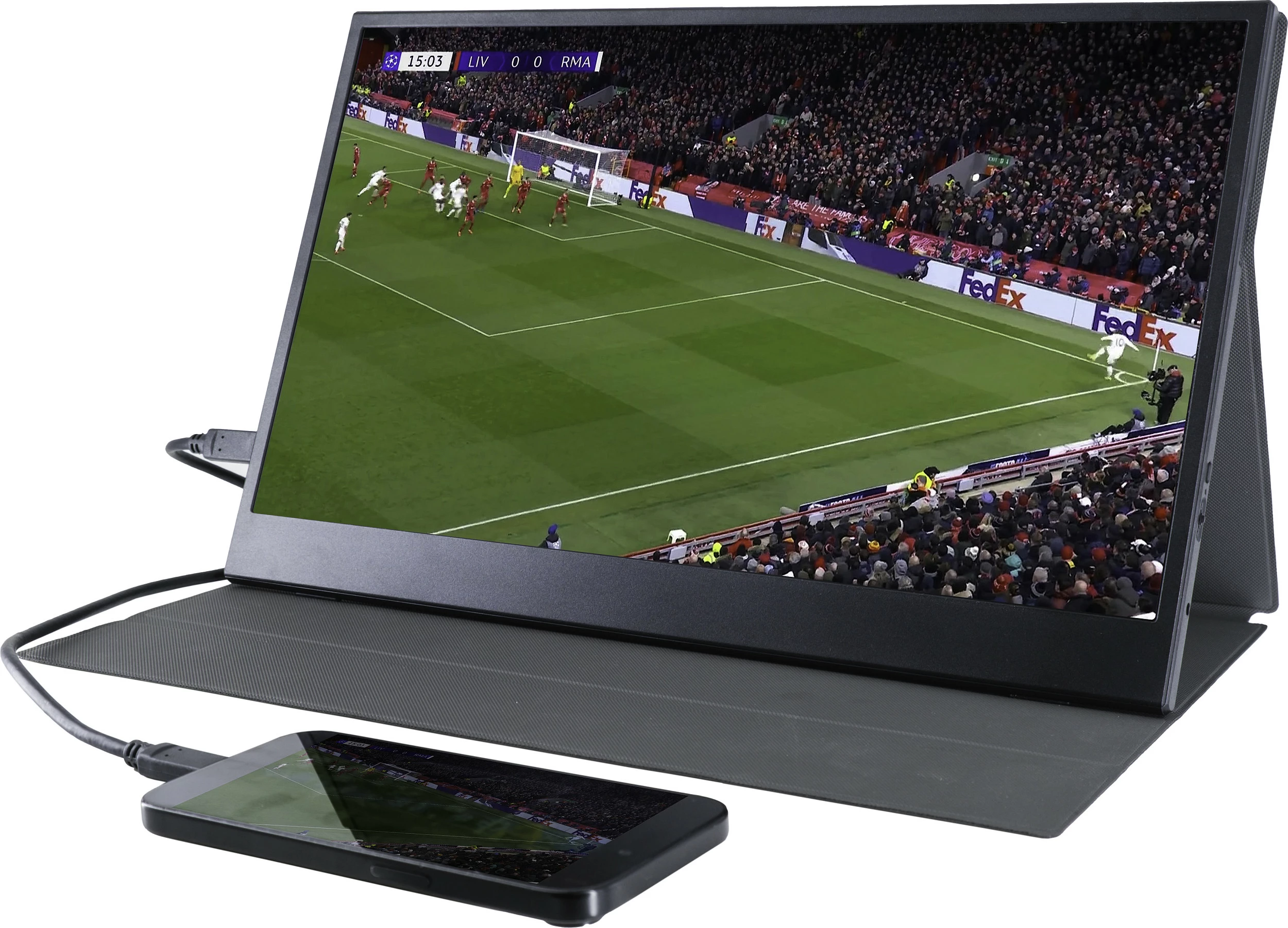 Monitor portativ Denver PMO-15604, 15.6", Full HD IPS, HDR, VESA, altoparlantë, gri e errët