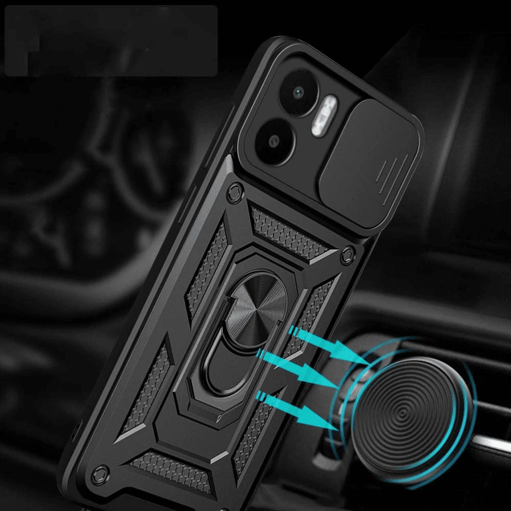 Mbështjellës silikoni armor me unazë ONASI për Xiaomi Redmi A1, me mbrojtje kamere, i zi