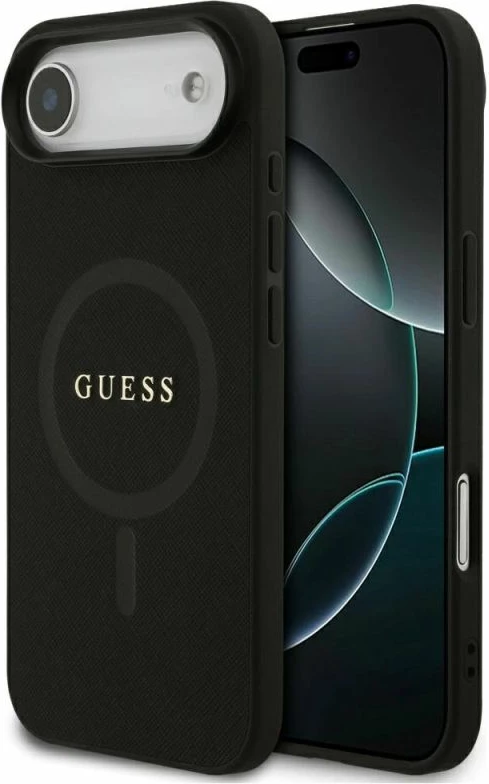 Kutia për iPhone Air Guess Saffiano Classic Logo MagSafe, e zezë