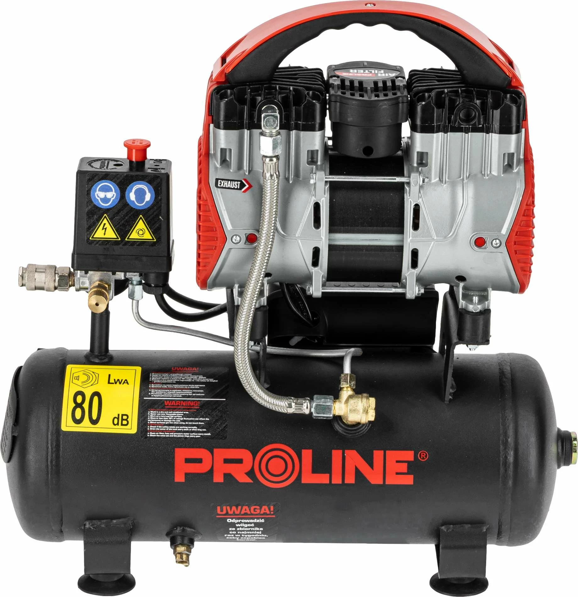 Kompresor ajri pa vaj PROLINE P200003, 9L, 750W/1HP, 8 bar, 167 L/min, kuqe/zezë