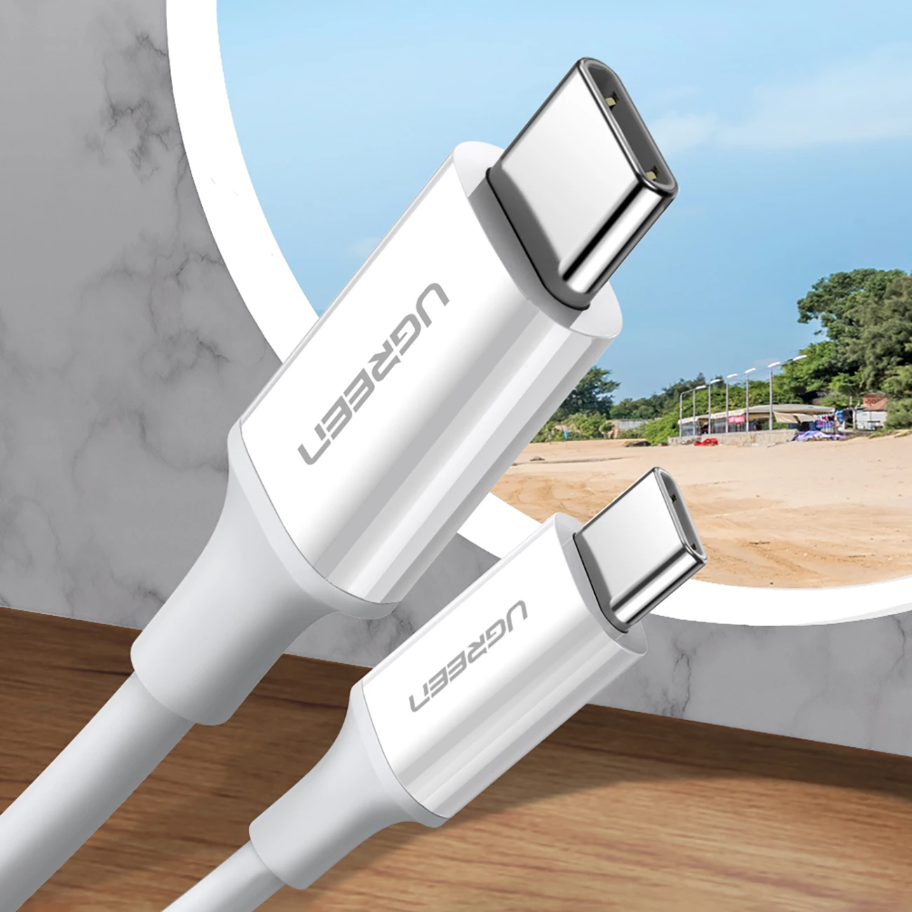 Kabllo USB-C në USB-C Ugreen US264 60517, 0.5m, e bardhë
