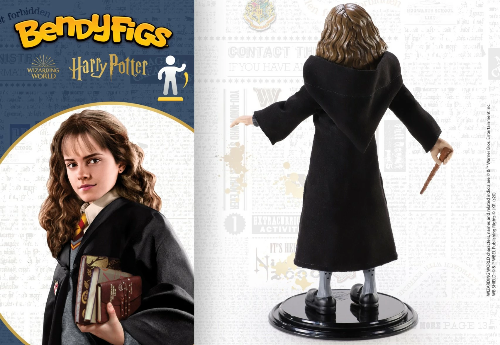 Figurinë fleksibile Noble Collection Bendyfigs Hermione Granger 19 cm me mbajtëse