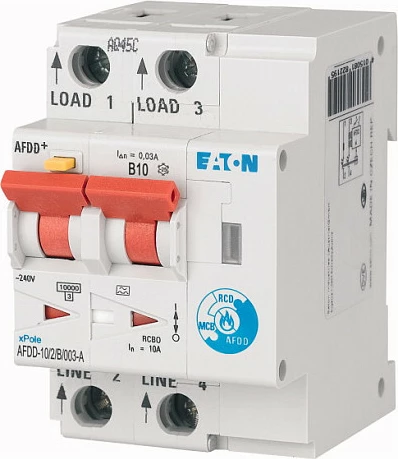 Ndërprerës mbrojtës AFDD Eaton AFDD-10/2/B/003-A, 2P, B10A, RCD 30mA, gri