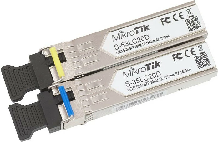 Modul SFP MikroTik S-3553LC20D, 1.25Gbps, Single Mode, LC, 20km, çift, argjendtë