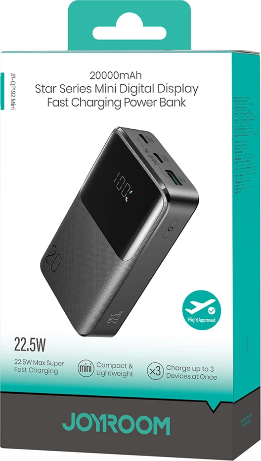 Powerbank Joyroom JR-QP192 Star Series Mini 20000mAh 22.5W me ekran digjital, e zezë