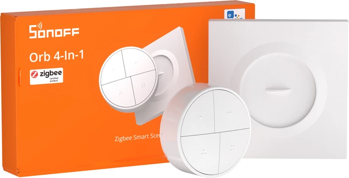 Buton inteligjent pa tela ZigBee, Sonoff, SNZB-01M, 4 taste, eWeLink-Remote, TouchLink, bateri CR2477, i bardhë