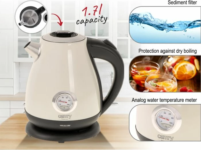 Çajnik elektrik CAMRY CR1344CR 1.7L 2200W me termometër, krem