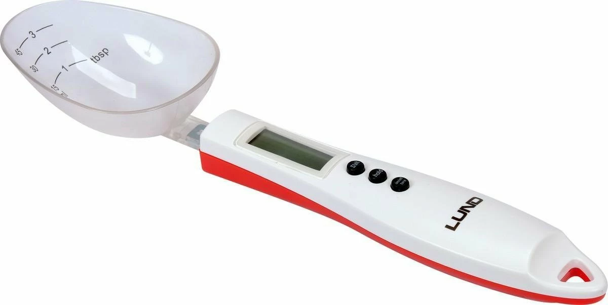 Peshore kuzhine me lugë Lund Spoon 75 ml, 300 g, 0.1 g, e bardhë/kuqe