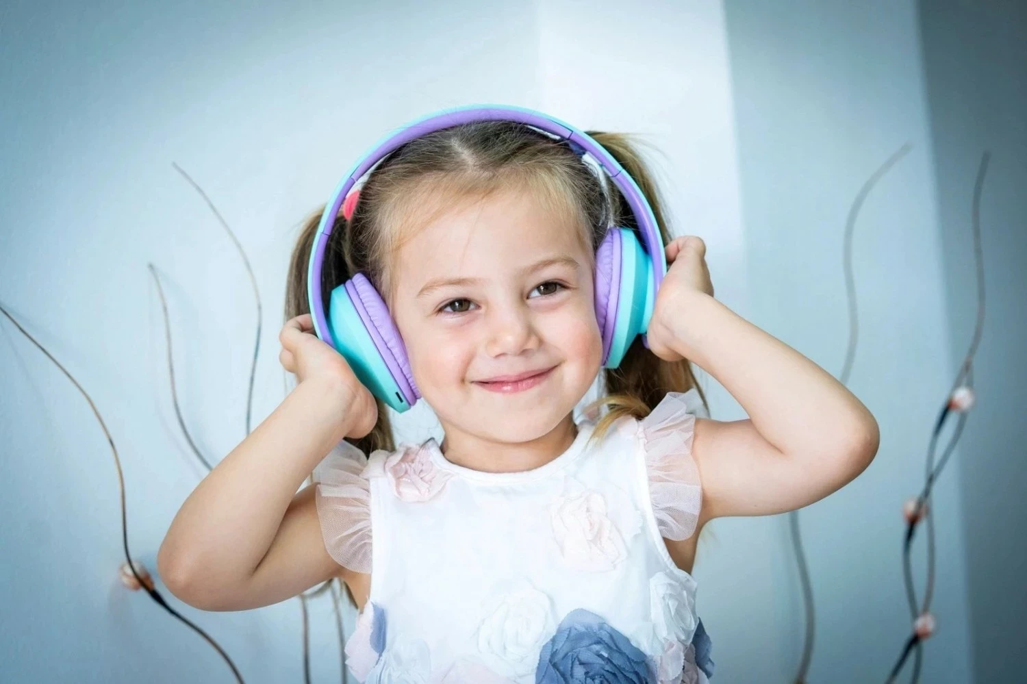 Kufje për fëmijë PowerLocus Kids, Bluetooth 5.0, microSD deri 32GB, jeshile-vjollcë