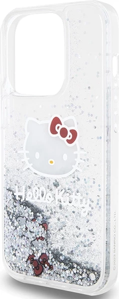 Mbështjellës Hello Kitty Liquid Glitter Charms Kitty Head për iPhone 13 / 13 Pro, argjendtë