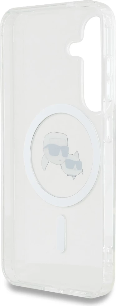 Mbështjellës Karl Lagerfeld Button Karl & Choupette Heads Printed Logo MagSafe për Samsung Galaxy S25 Plus, bardhë