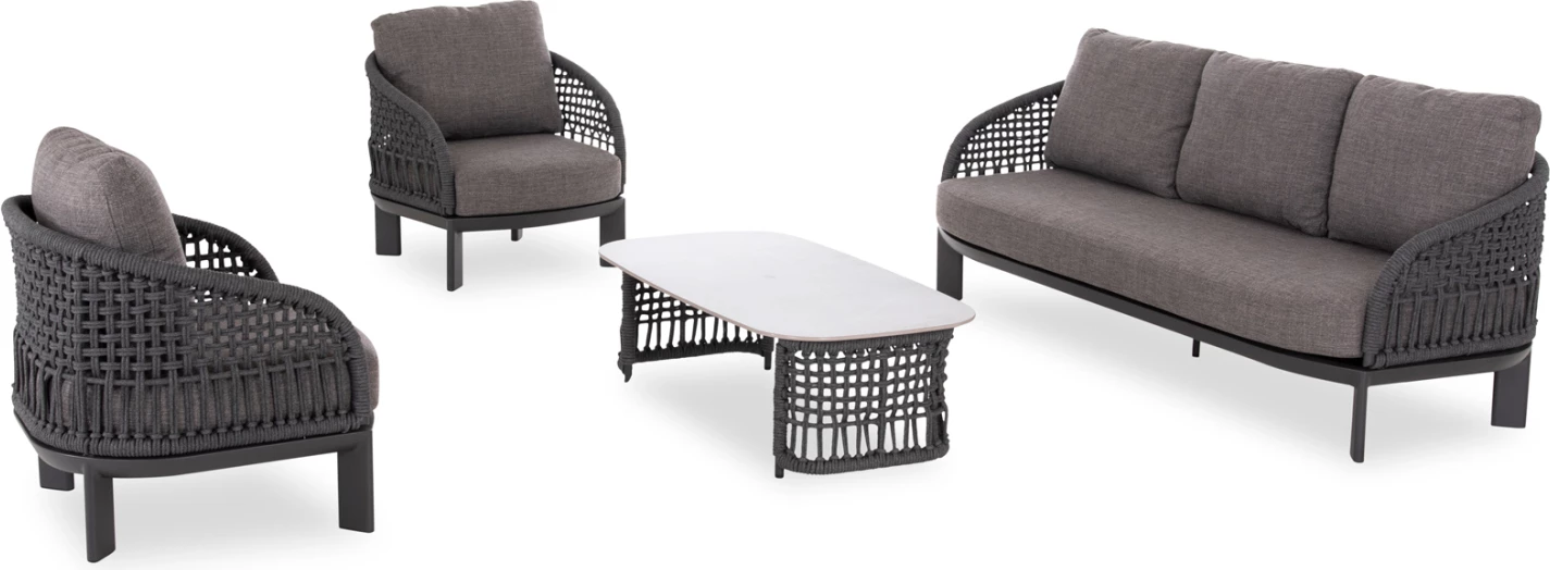 Set lounge 4 pjesësh LADRIS, alumin i zi, litar, jastëkë, CD6405.02