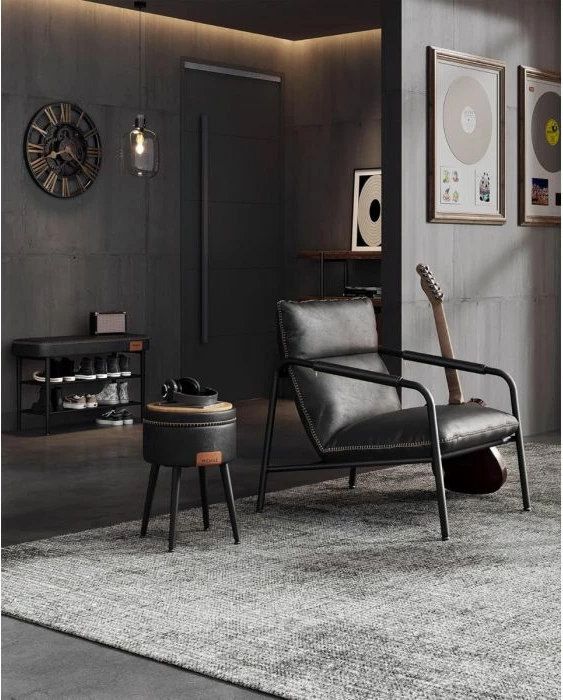 Stol depozitimi VASAGLE EKHO LOM005B01, 9.4 L, Ø38.2 x 44.4 cm, PU leather, 150 kg, Ink Black