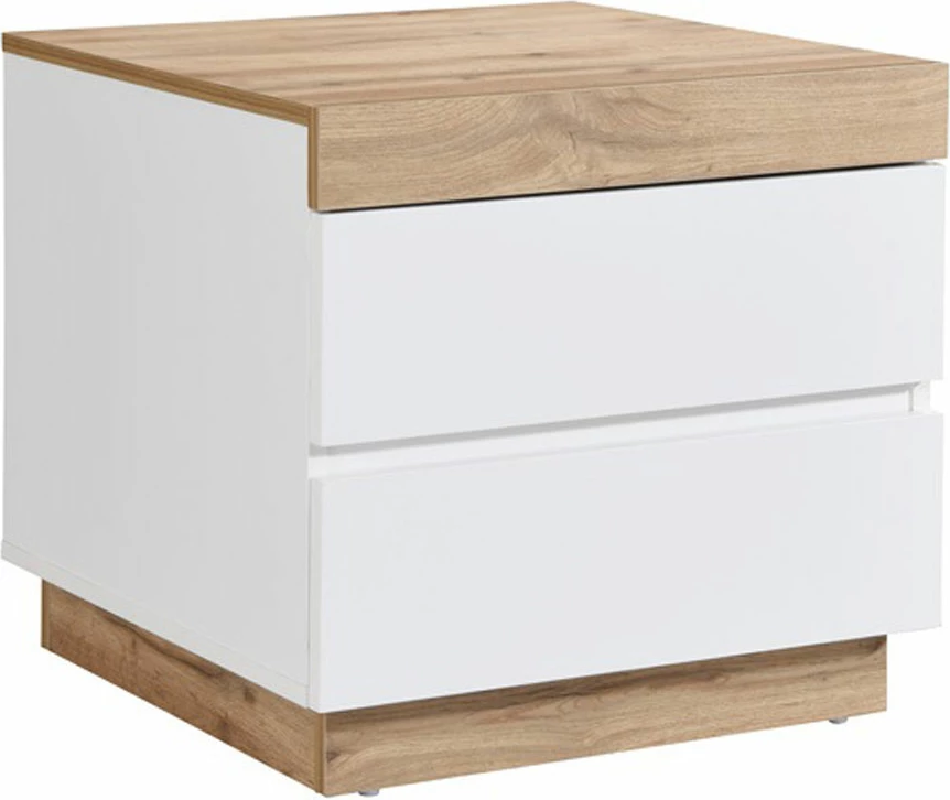 Komodinë CASA, 2 sirtarë, e bardhë/natyrale, 50x50x50cm