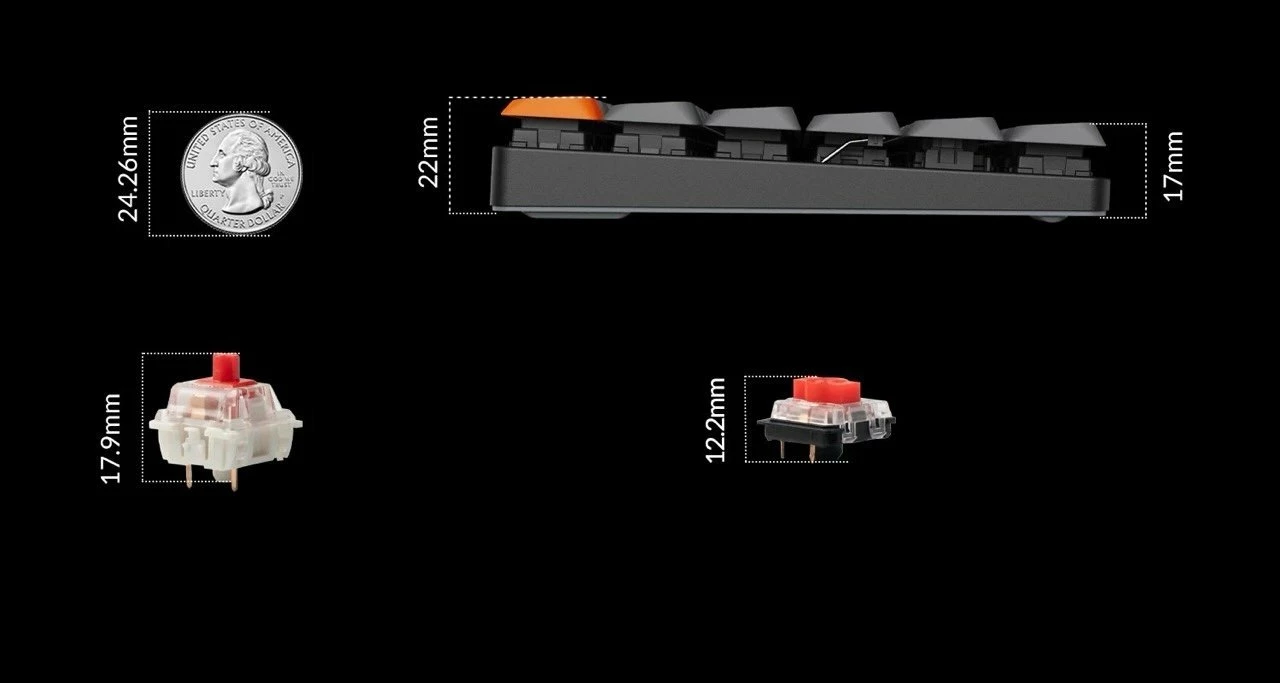 Tastierë mekanike Keychron K13 Max K13M-H3, QMK/VIA, hot-swap, low profile Gateron Brown, RGB, 80% TKL US, USB/Bluetooth/2.4GHz, gri