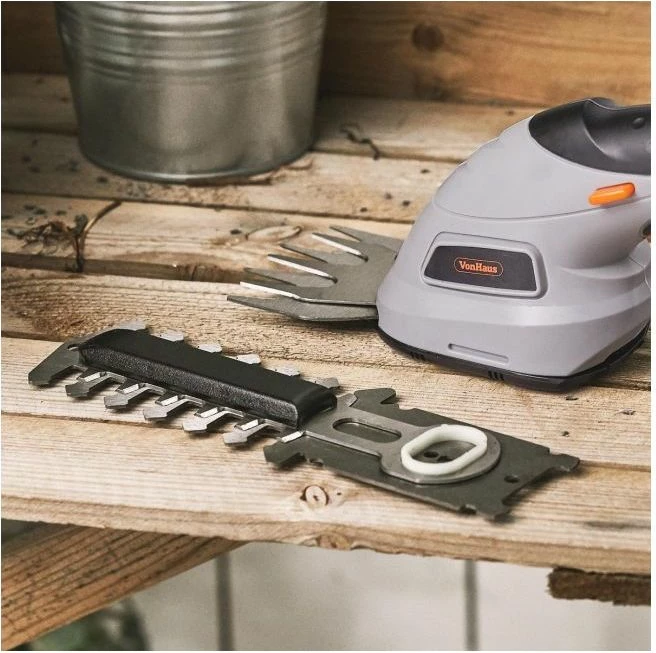 Trimmer pa kabllo 2-në-1 VONHAUS 2500259, 3.6V Li-ion, teh 10 cm + gërshërë bari 7 cm, adaptor UK/EU, gri/zi/portokalli