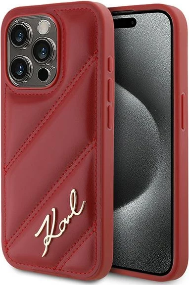 Mbështjellës Karl Lagerfeld Diagonal Quilted Script për iPhone 15 Pro Max, Kuq