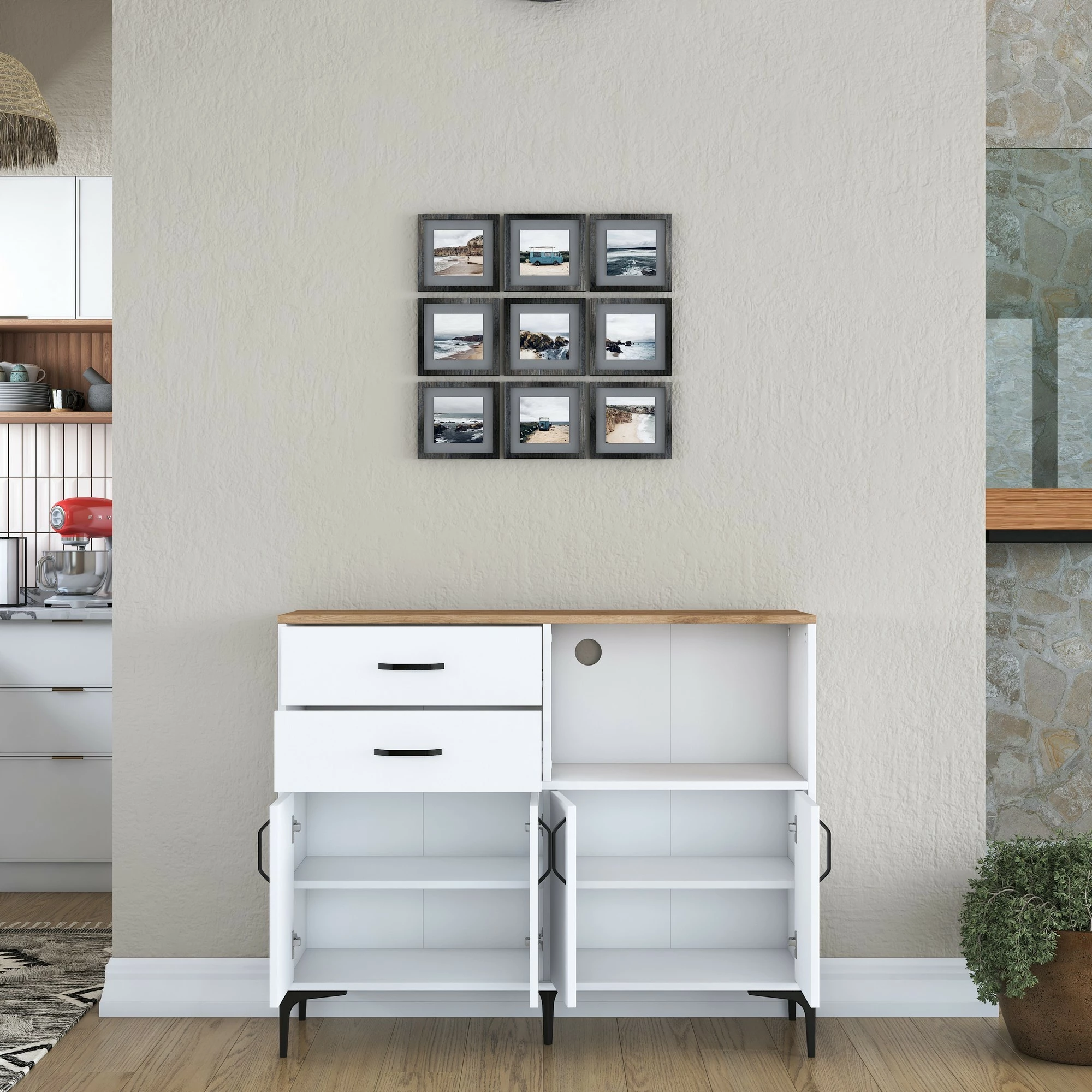 Dollap multifunksional Hanah Home, JE166 - 3283, ngjyrë e bardhë dhe arre