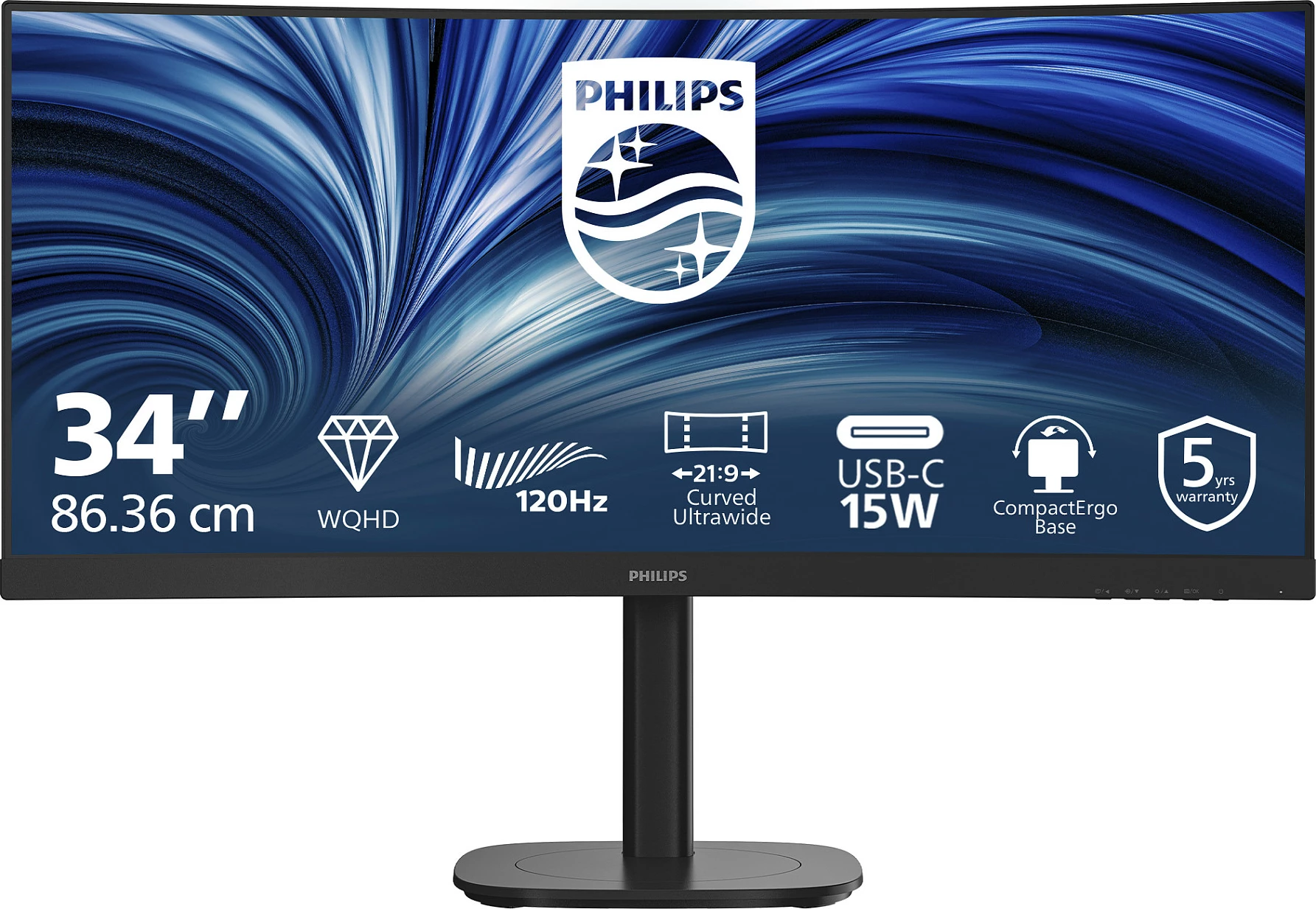 Monitor Philips 34B2N3500C, 34", WQHD 3440x1440, 21:9, VA, 120Hz, HDR, USB Hub, Altoparlantë, i zi