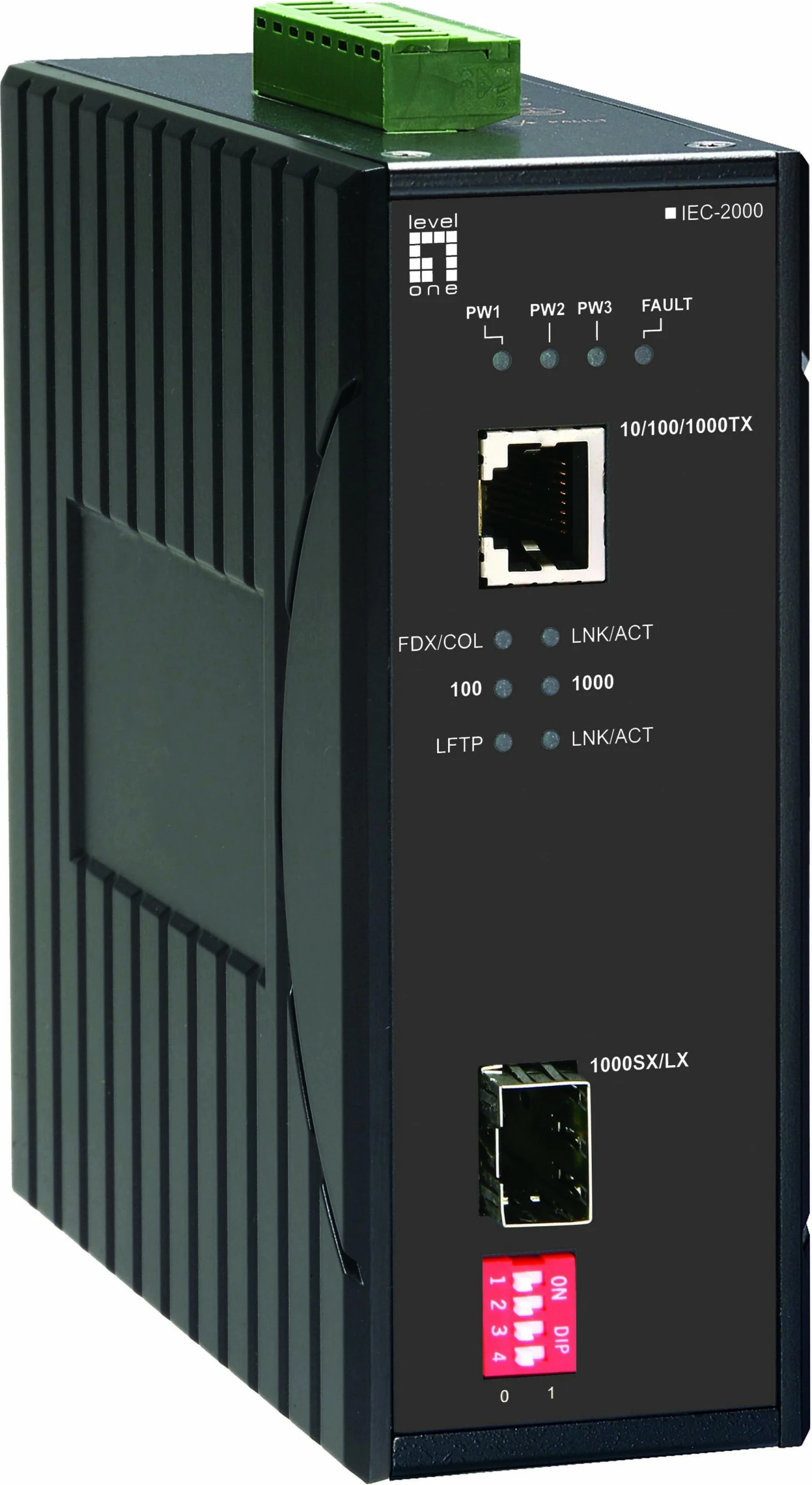 Konvertues media LevelOne IEC-2000, Gigabit, RJ45 në SFP, -40°C deri 75°C