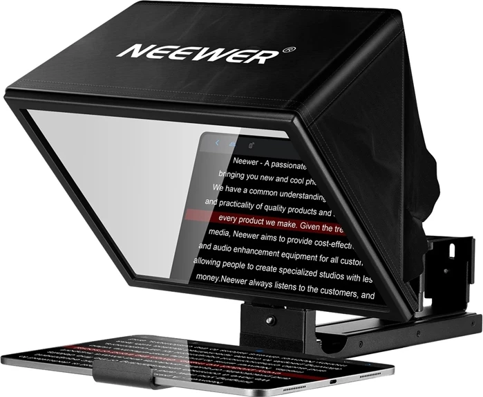 Teleprompter Neewer BASICS X12B 12\" për tablet, alumini i rregullueshëm, i zi, set me telekomandë RT113 dhe çantë
