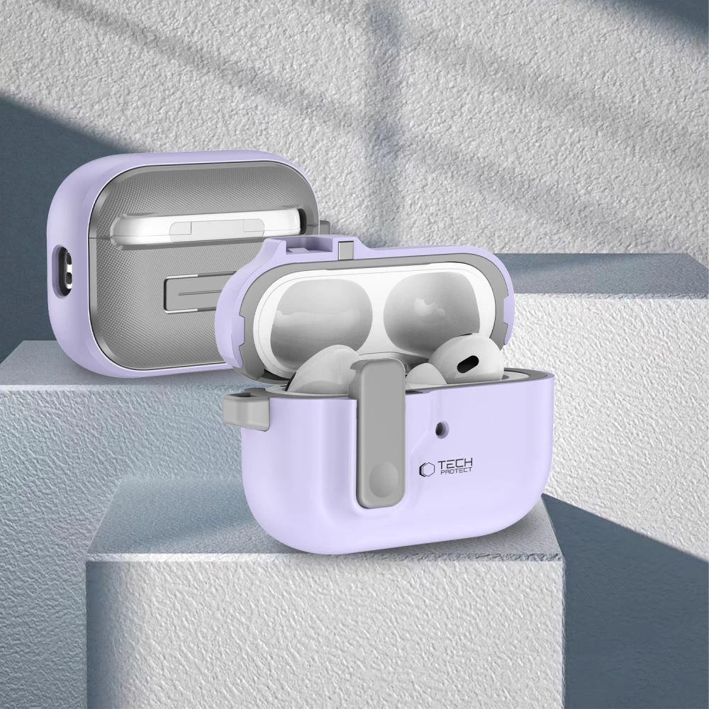 Mbështjellës Tech-Protect Slim Hook për AirPods Pro/Pro 2, me karabiner, Violet