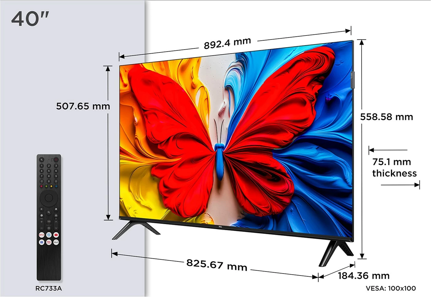 TV Smart TCL 40S59K, 40 inç, QLED, Full HD, Android TV, Metallic