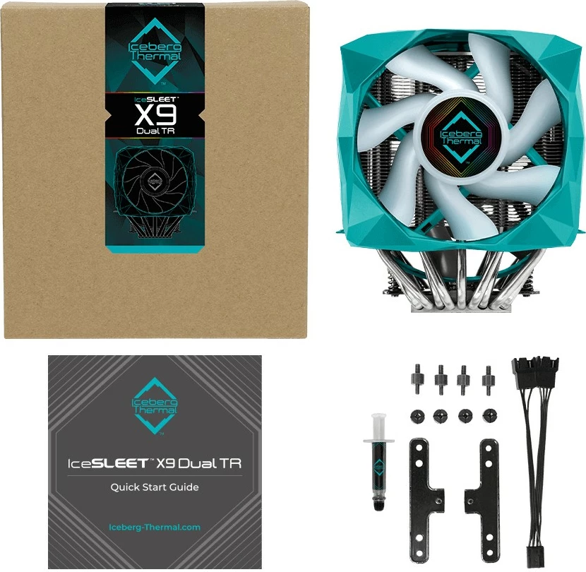 Cooler Iceberg Thermal IceSLEET X9 Dual TR, 2 ventilatorë, ARGB, për AMD Threadripper, teal