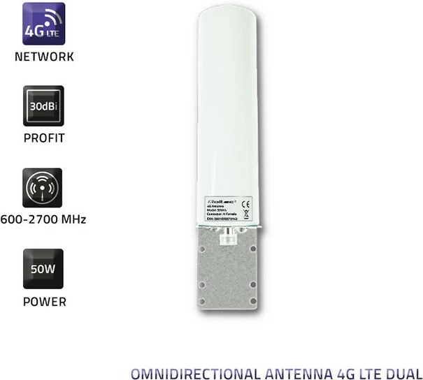 Antenë 4G LTE Qoltec 57014, 30dBi, SMA, për brenda/jashtë, Bardhë