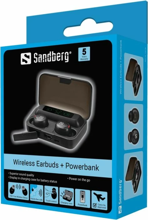 Kufje wireless SANDBERG 126-38, Bluetooth 5.1, TWS, powerbank 2000 mAh, të zeza, set