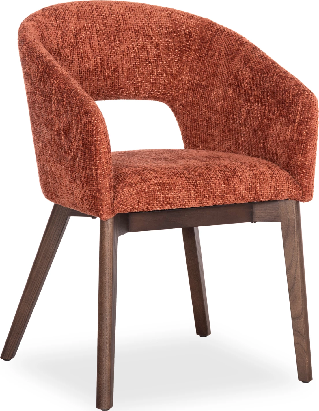 Karrige ngrënieje Empire, stof portokalli, këmbë dru ahu, ngjyrë arre, 55x54x78cm