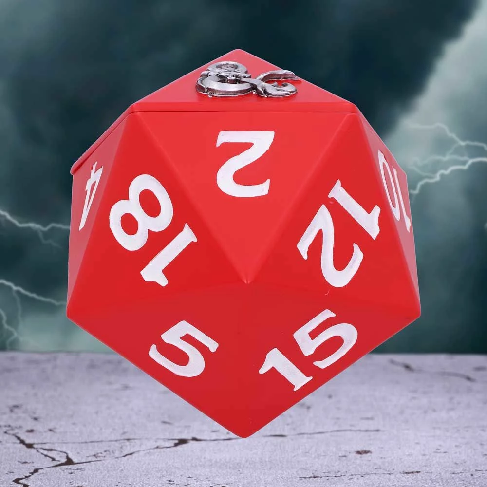Kuti dekorative për zare NEMESIS NOW Dungeons & Dragons D20 13.5 cm, rrëshirë, e pikturuar me dorë, e kuqe