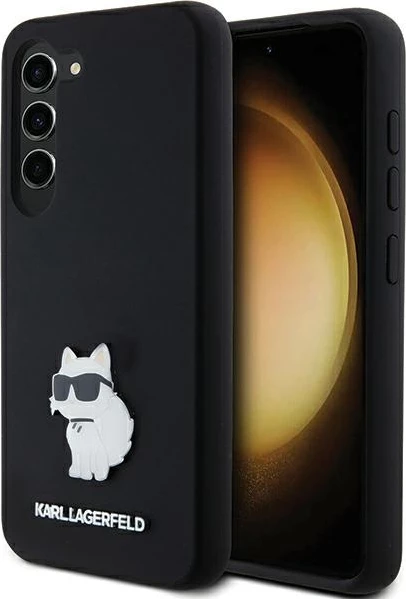 Mbështjellës Karl Lagerfeld Silicone Choupette Metal Pin për Samsung Galaxy S23, i zi