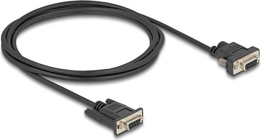 Kabllo serike DeLOCK RS-232 DB9 femër–DB9 femër, 2 m, me furnizim në Pin 9, e zezë