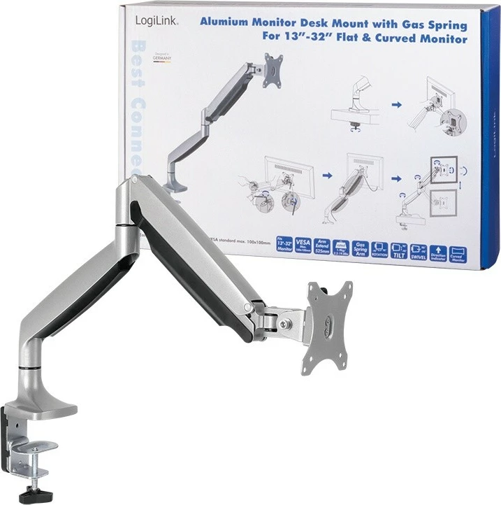 Mbajtëse monitori LogiLink BP0042, për tavolinë, 13-32 inç, 9 kg, argjendtë