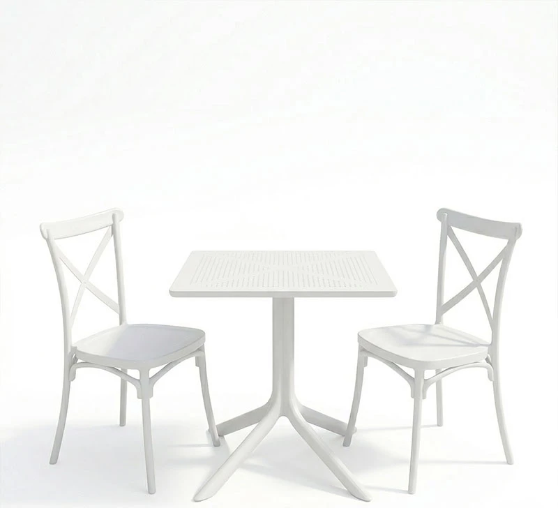 Set tavoline me karrige Groovy Crossie, 3 copë, PP e bardhë, 60x60x76cm