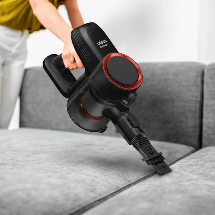 Fshesë me korrent vertikale UFESA Kalahari 2-në-1 (stick & handheld), filtër efikas, enë pluhuri e heqshme, kuqe/zezë