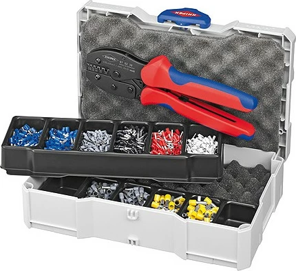 Set veglash Knipex 97 90 23 me Crimping Pliers, kuti plastike, blu/kuqe