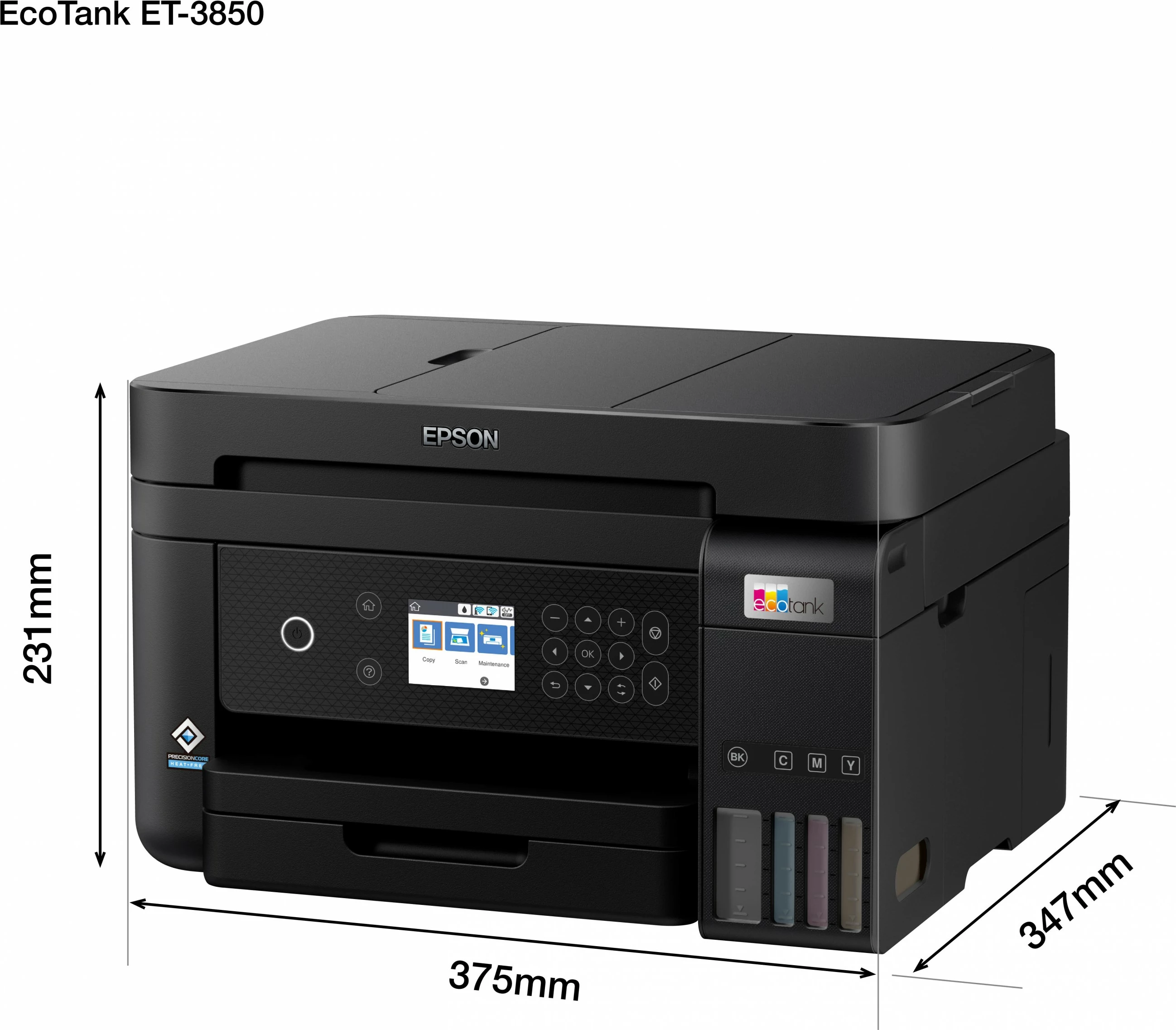 Printer multifunksional Epson EcoTank ET-3850, ngjyrë, A4, Wi-Fi, LCD, i zi