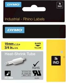 tub termo-tkurrës për etiketa, Dymo RhinoPRO Heat Shrink Tubing 18058 (S0718340), 19 mm x 1.5 m, e zezë/verdhë