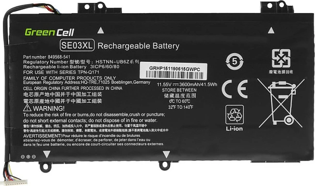 Bateri laptopi Green Cell SE03XL për HP Pavilion 14-AL/14-AV, 11.55V 3400mAh, e zezë