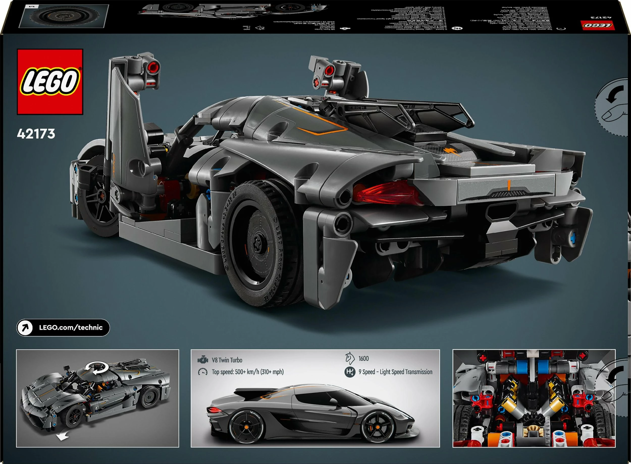 Set ndërtimi LEGO Technic Koenigsegg Jesko Absolut 42173, 801 pjesë, 10+, gri