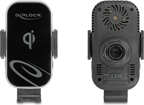 Mbajtës celulari me karikues wireless DeLOCK Qi 15W, me ftohje, USB-C, zi/gri