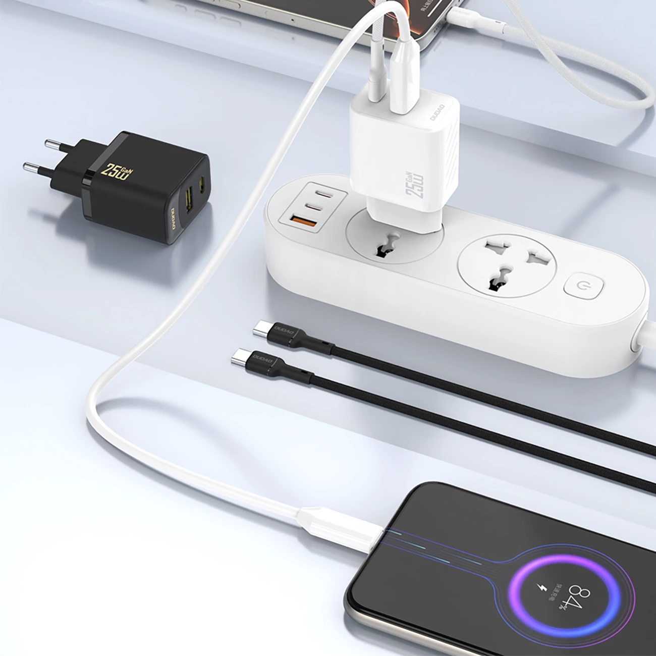Karikues muri Dudao A26T, GaN, 25W, 2 porta USB-C/USB-A, i bardhë