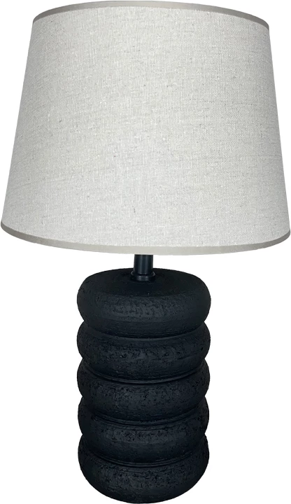 Llambë tavoline Graike, bazë qeramike e zezë, abazhur bezhë, D26x37cm