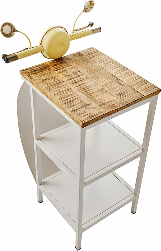 Tavolinë anësore MINI VESPA me rafte, ngjyrë krem e bardhë, natyrale, 61x45x88