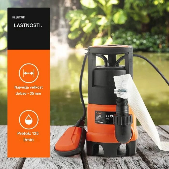 Pompë zhytëse uji VonHaus 3500145 400 W, 7500 L/orë, zorrë 8 m, kabllo 10 m, e zezë