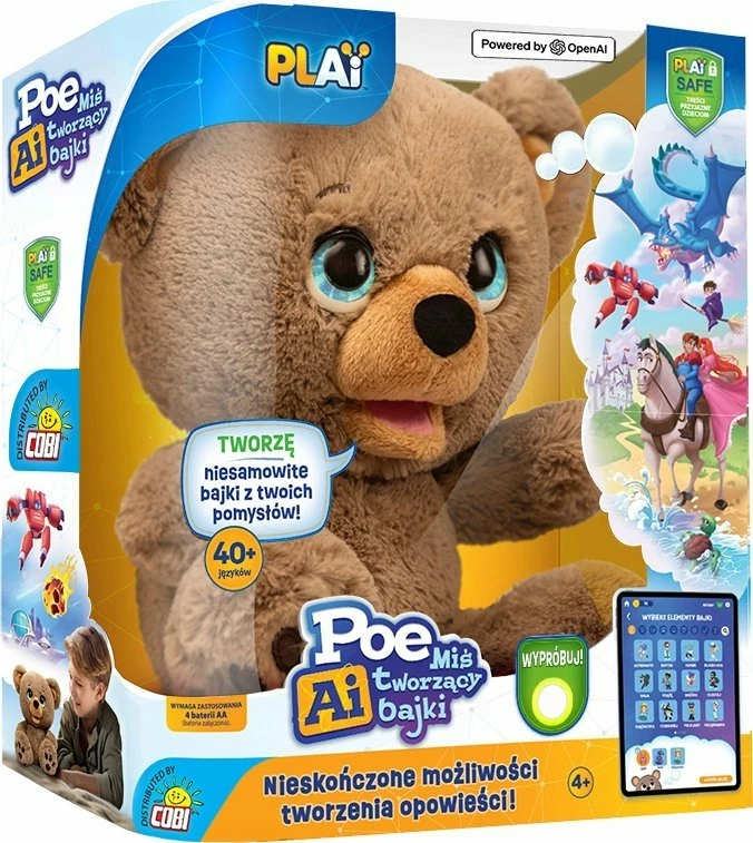 Lodër interaktive arush Cobi Poe AI SR-18723 20 cm me tinguj, kafe