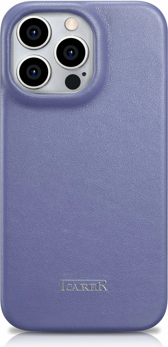 Mbështjellës iCarer CE Premium lëkurë folio për iPhone 14 Pro, MagSafe, vjollcë e lehtë