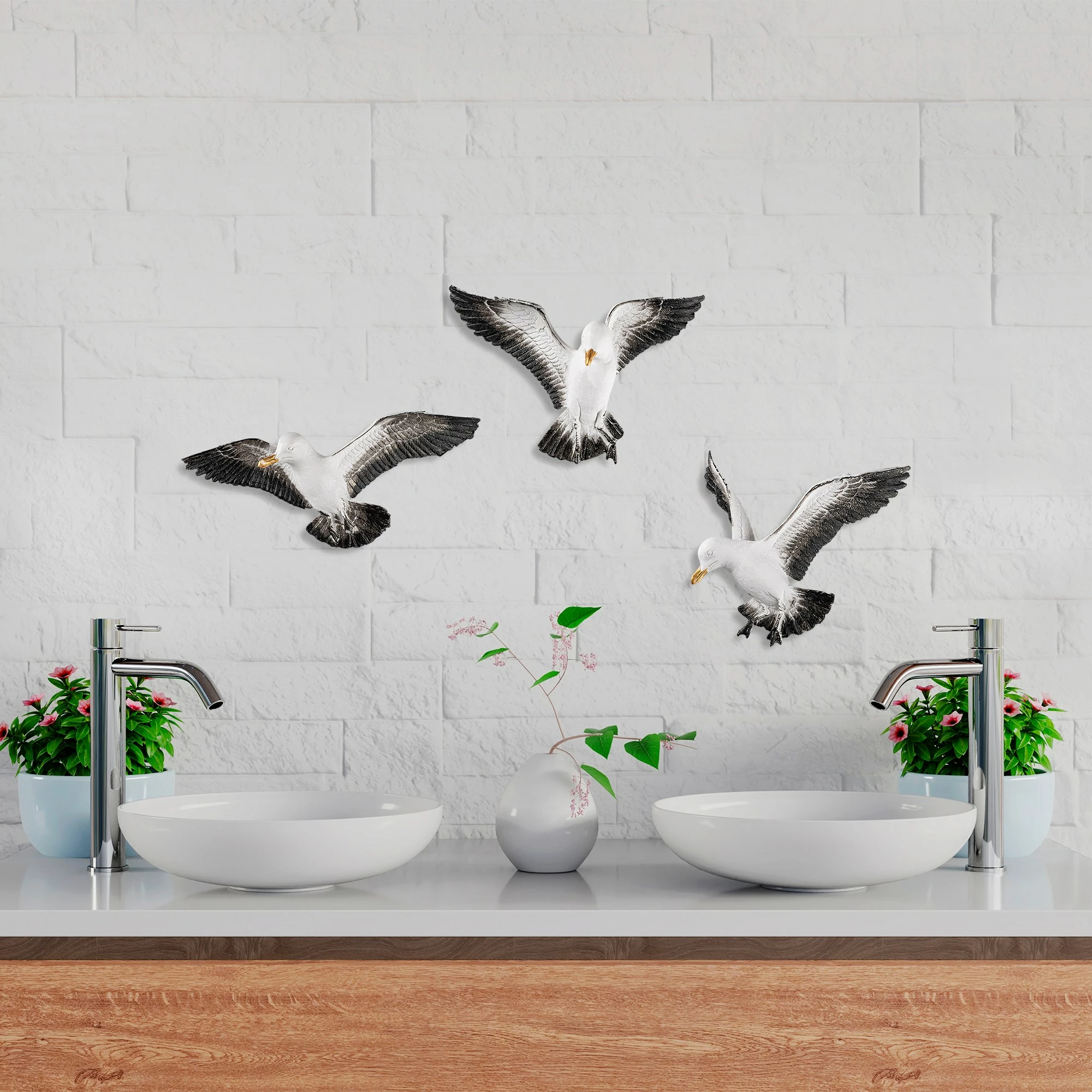 Objekt dekorativ Aberto Design, BIRDS 2, shumëngjyrësh, set 3 copë